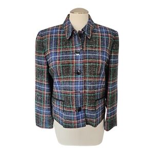 Austin Reed Plaid Cropped Jacket Women’s Size 6 Wool Blend Made in USA